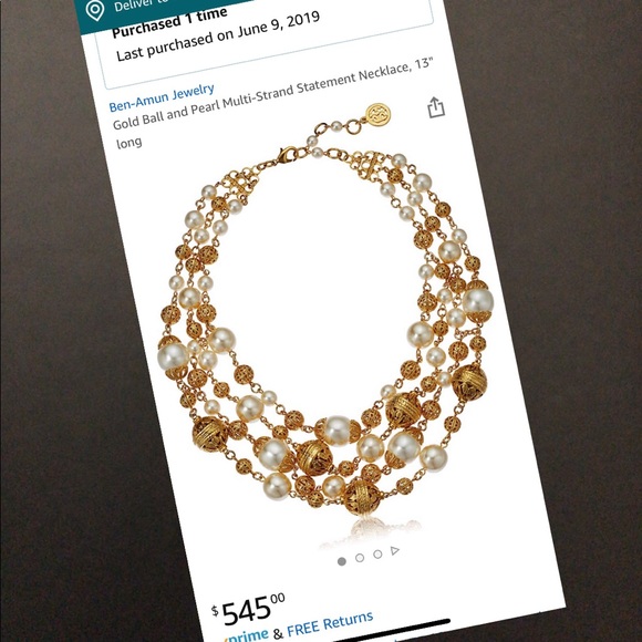 Ben Amun Royal gold plated pearl necklace $545 - Picture 6 of 8